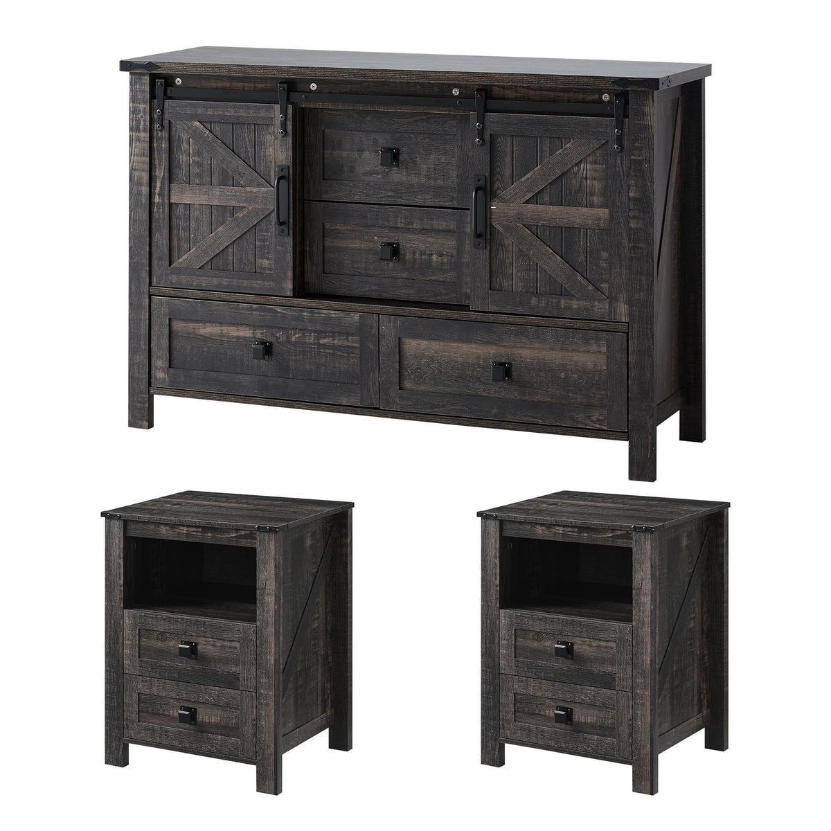Marlowe Farmhouse Storage Set Amerlife Black Oak