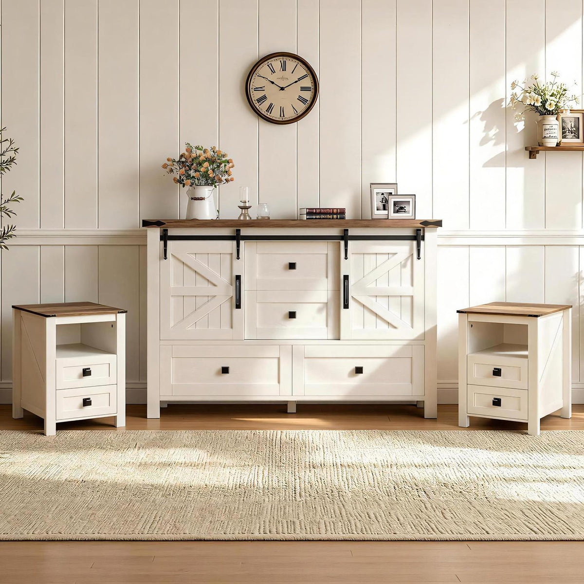 Marlowe Farmhouse Storage Set Amerlife Distressed White
