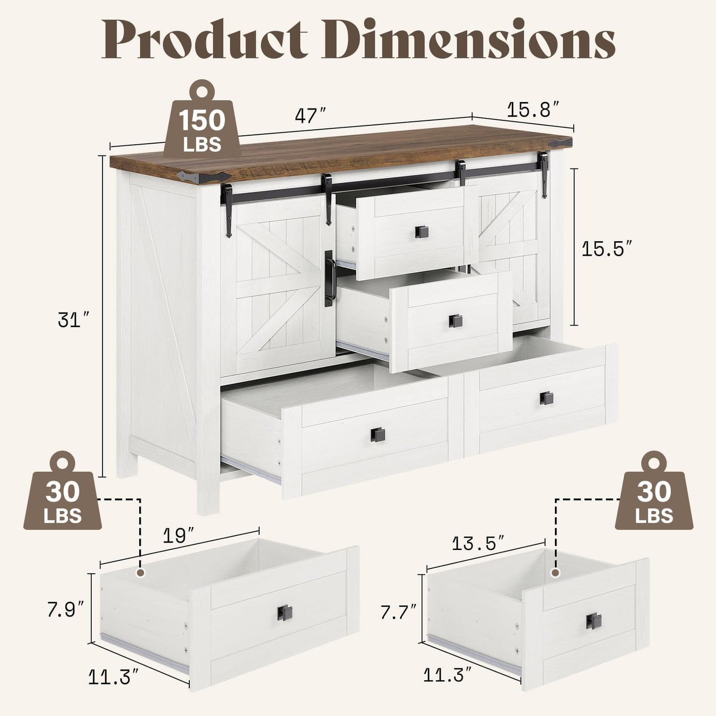 Marlowe Farmhouse Dresser Set Amerlife Distressed White