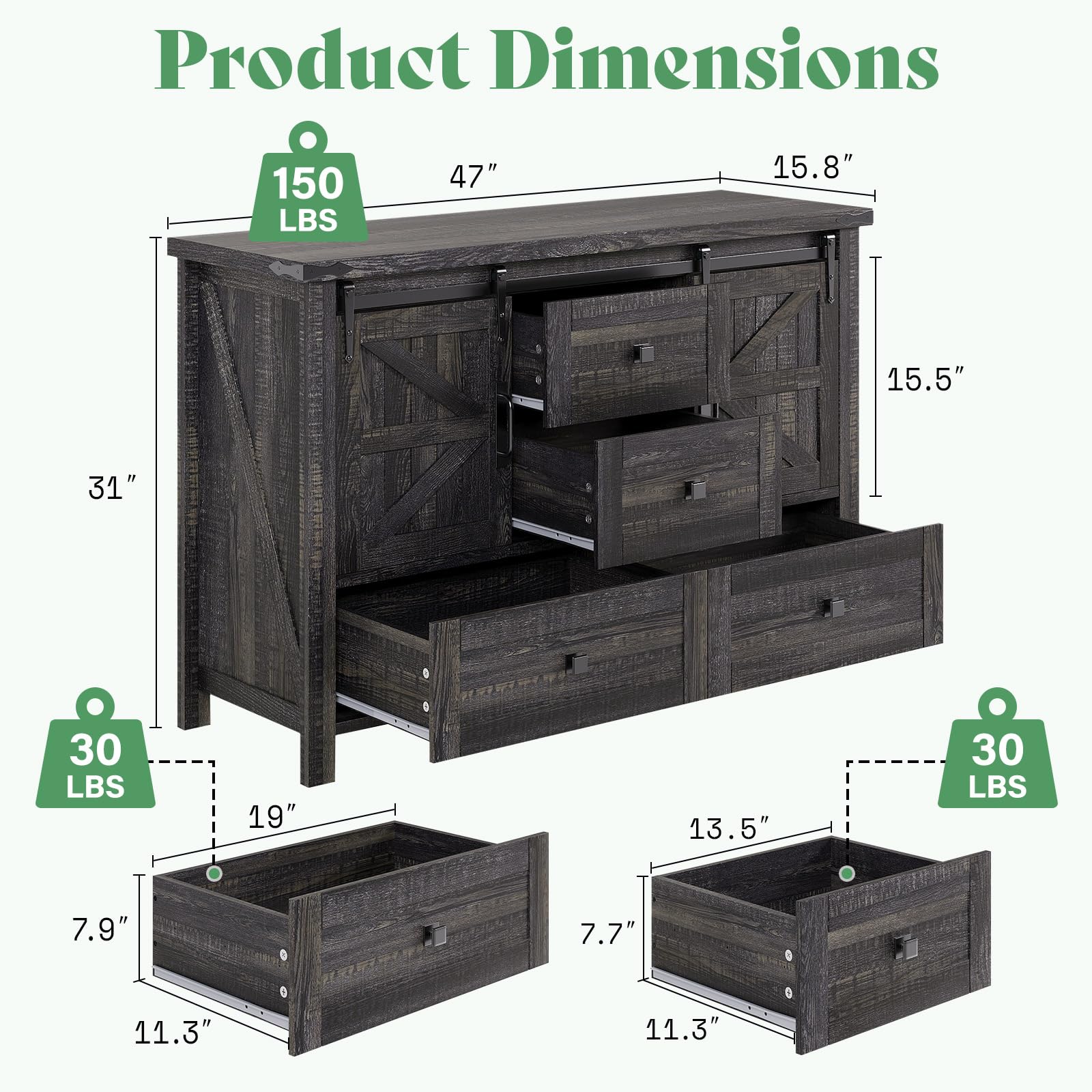 Marlowe Farmhouse Dresser Set Amerlife Black Oak
