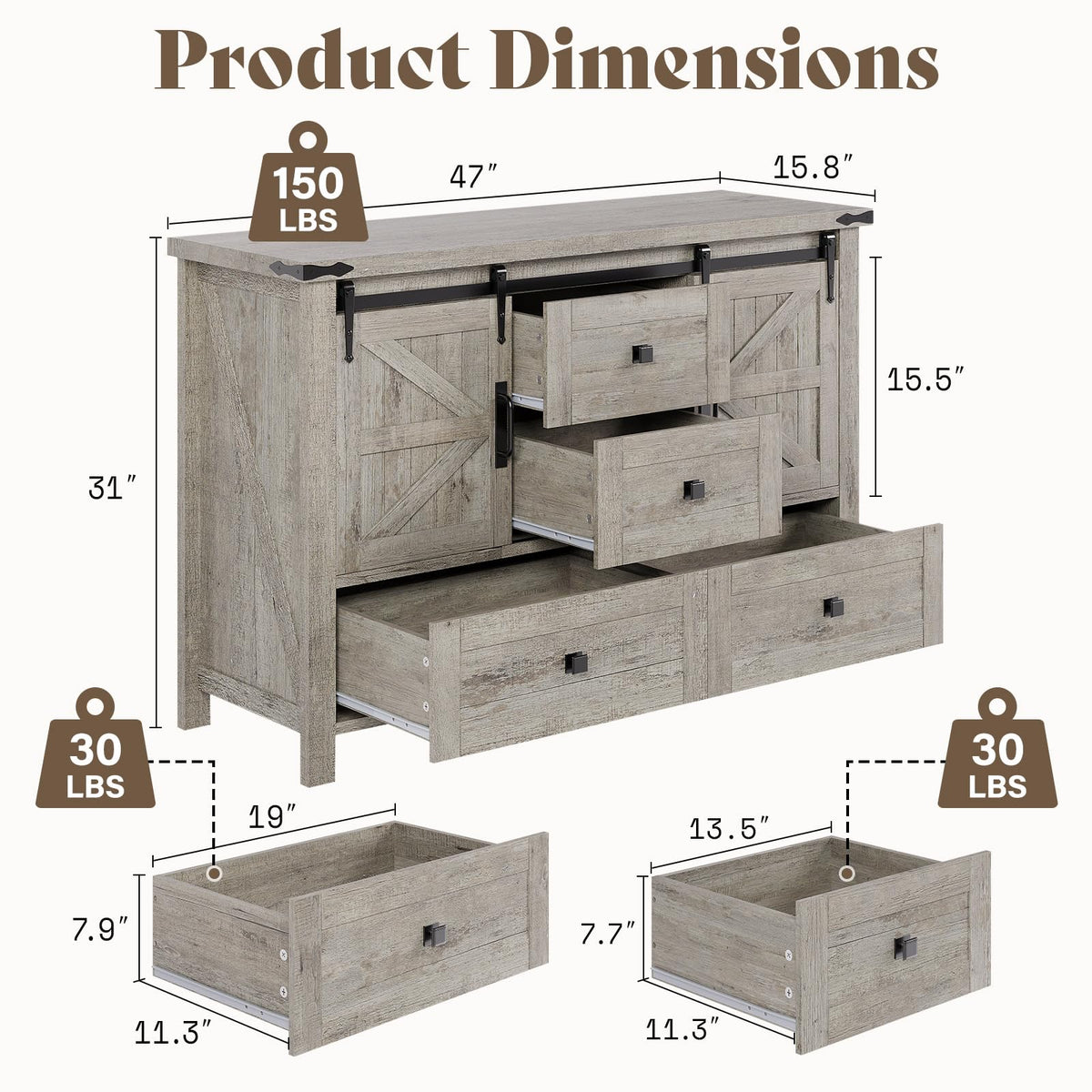 Marlowe Farmhouse Dresser Set Amerlife Rustic Gray