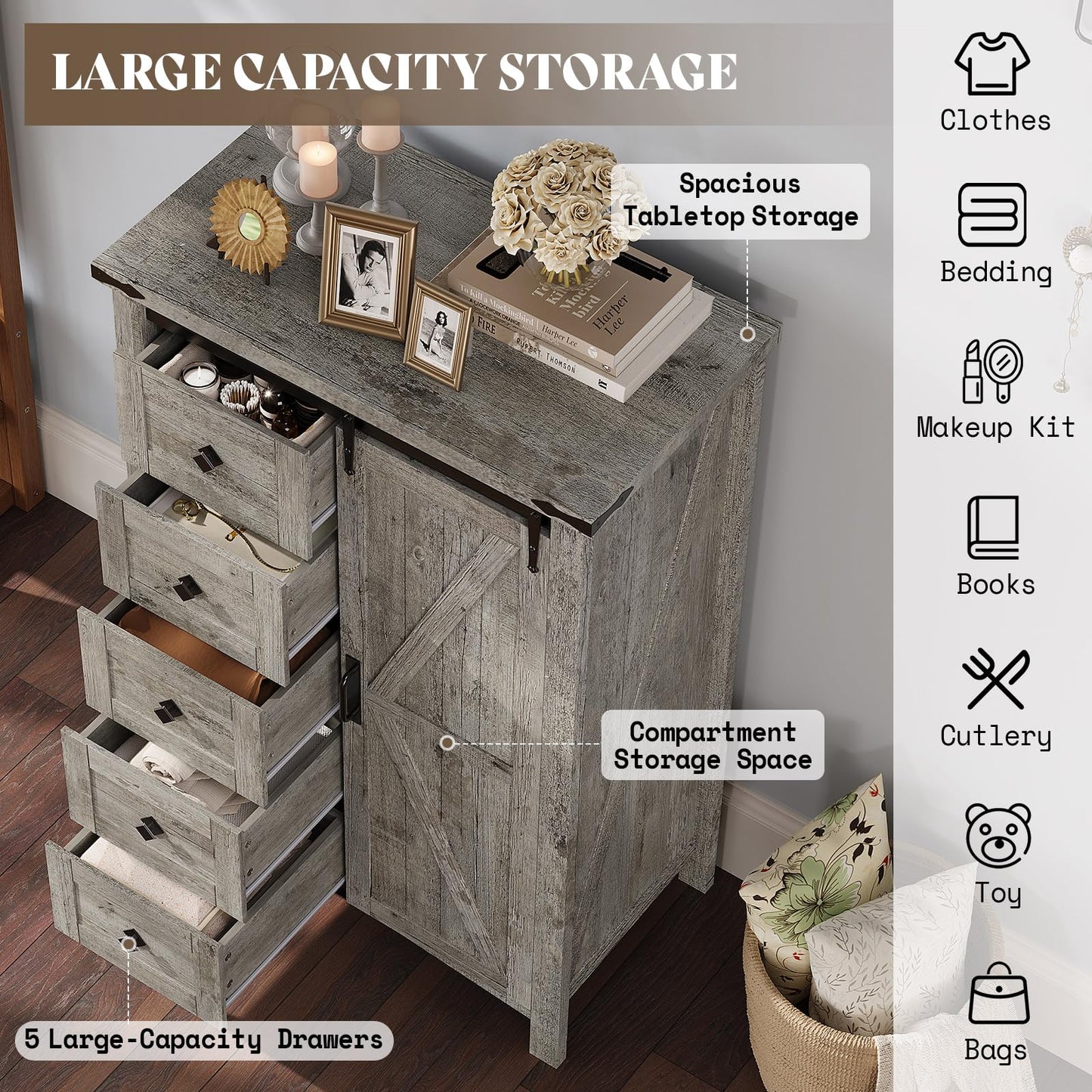 Marlowe Farmhouse Dresser Set Amerlife Rustic Gray