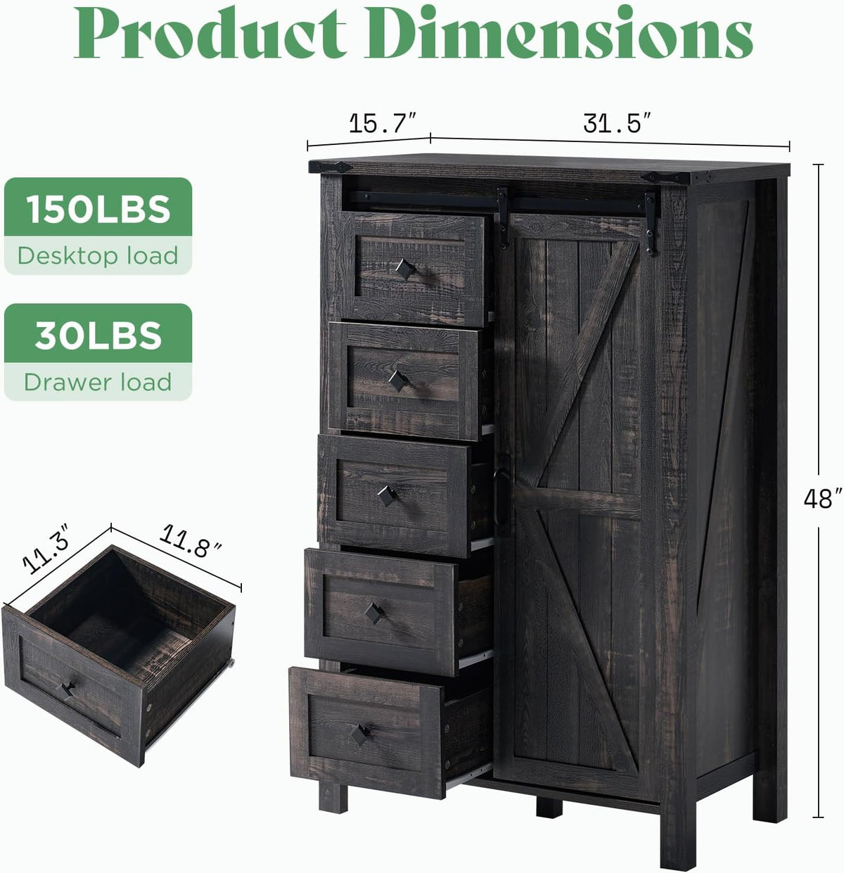 Marlowe 5-Drawer Dresser Black Oak
