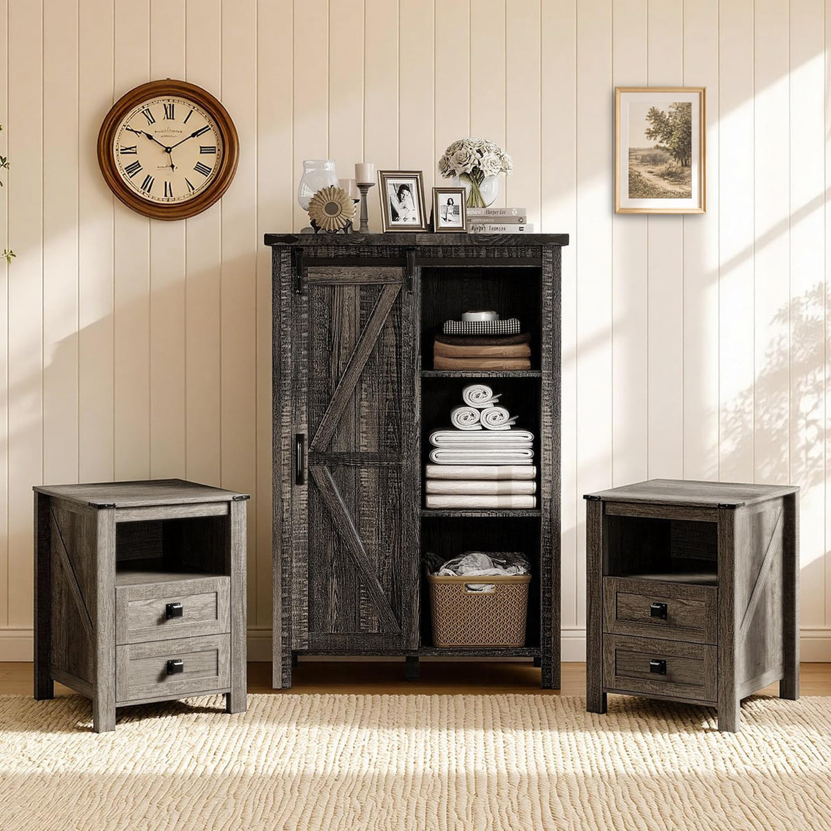 Marlowe Farmhouse Storage Set Amerlife Black Oak