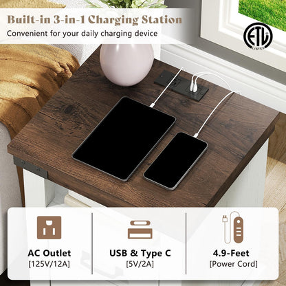 Lume Farmhouse Charging Nightstand Set Antique White