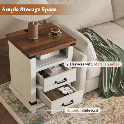 Lume Farmhouse Charging Nightstand Set Antique White