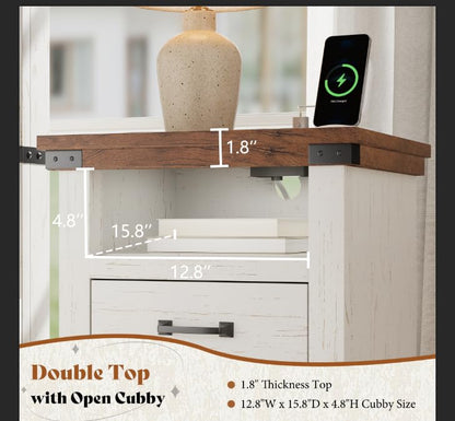 Lume Farmhouse Charging Nightstand Set Antique White