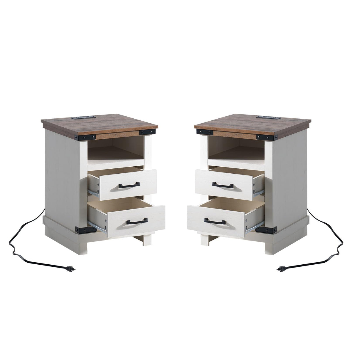 Lume Farmhouse Charging Nightstand Set Antique White