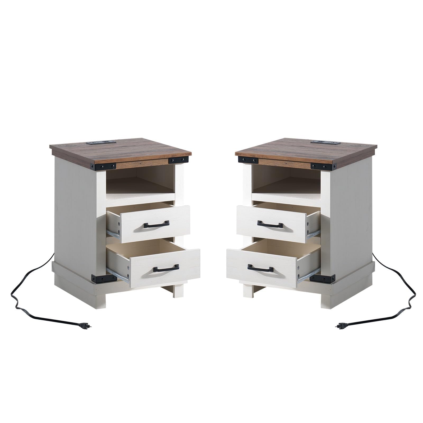 Lume Farmhouse Charging Nightstand Set Antique White