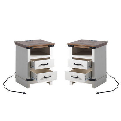 Lume Farmhouse Charging Nightstand Set Antique White