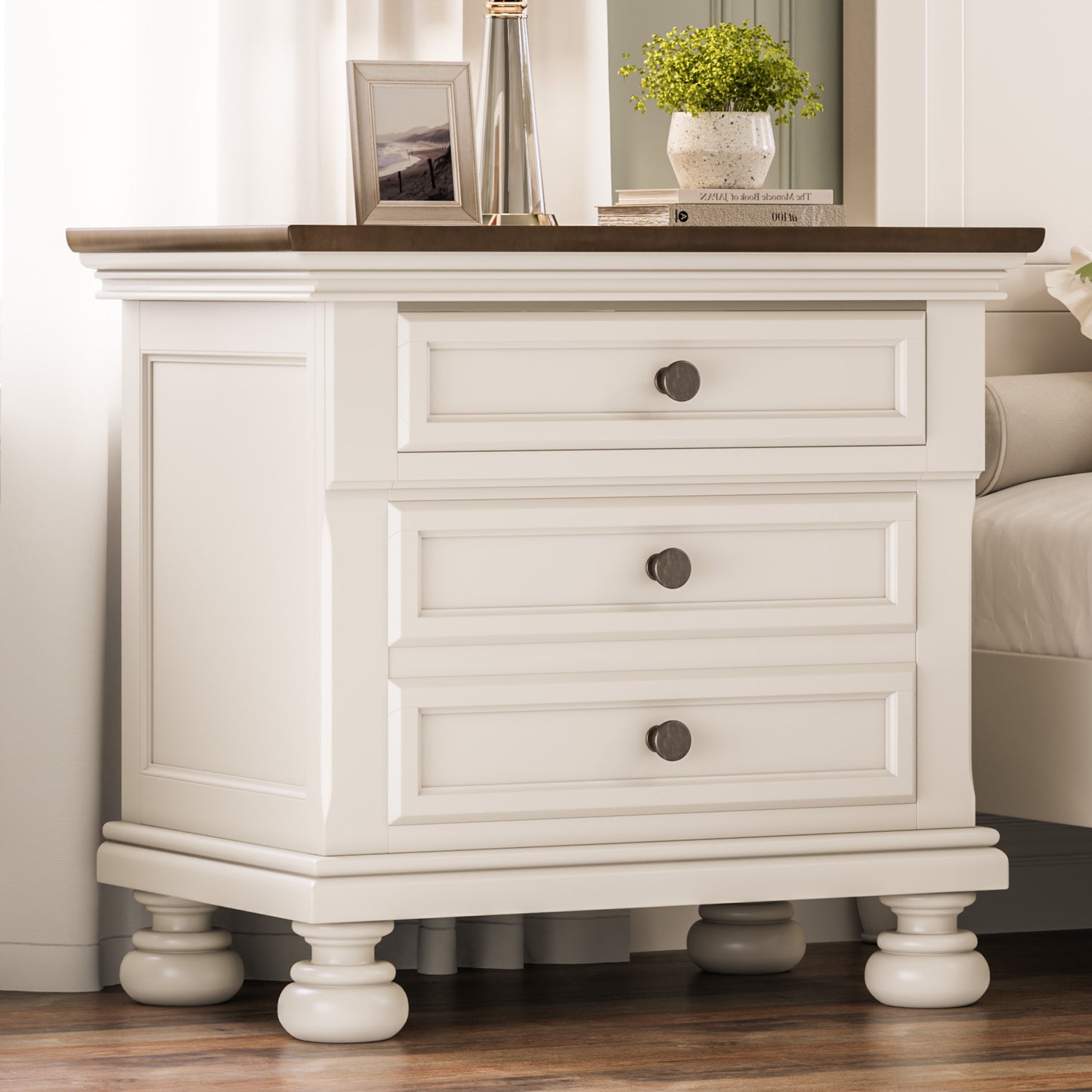 Bobbin Solid Wood Nightstand Amerlife White