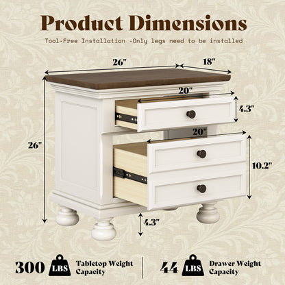 Bobbin Solid Wood Nightstand Amerlife White