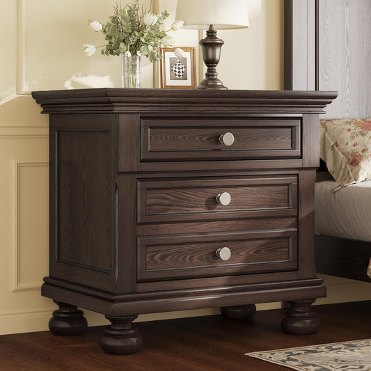 Bobbin Solid Wood Nightstand Amerlife Brown