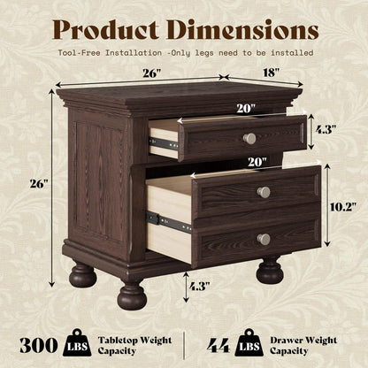 Bobbin Solid Wood Nightstand Amerlife Brown