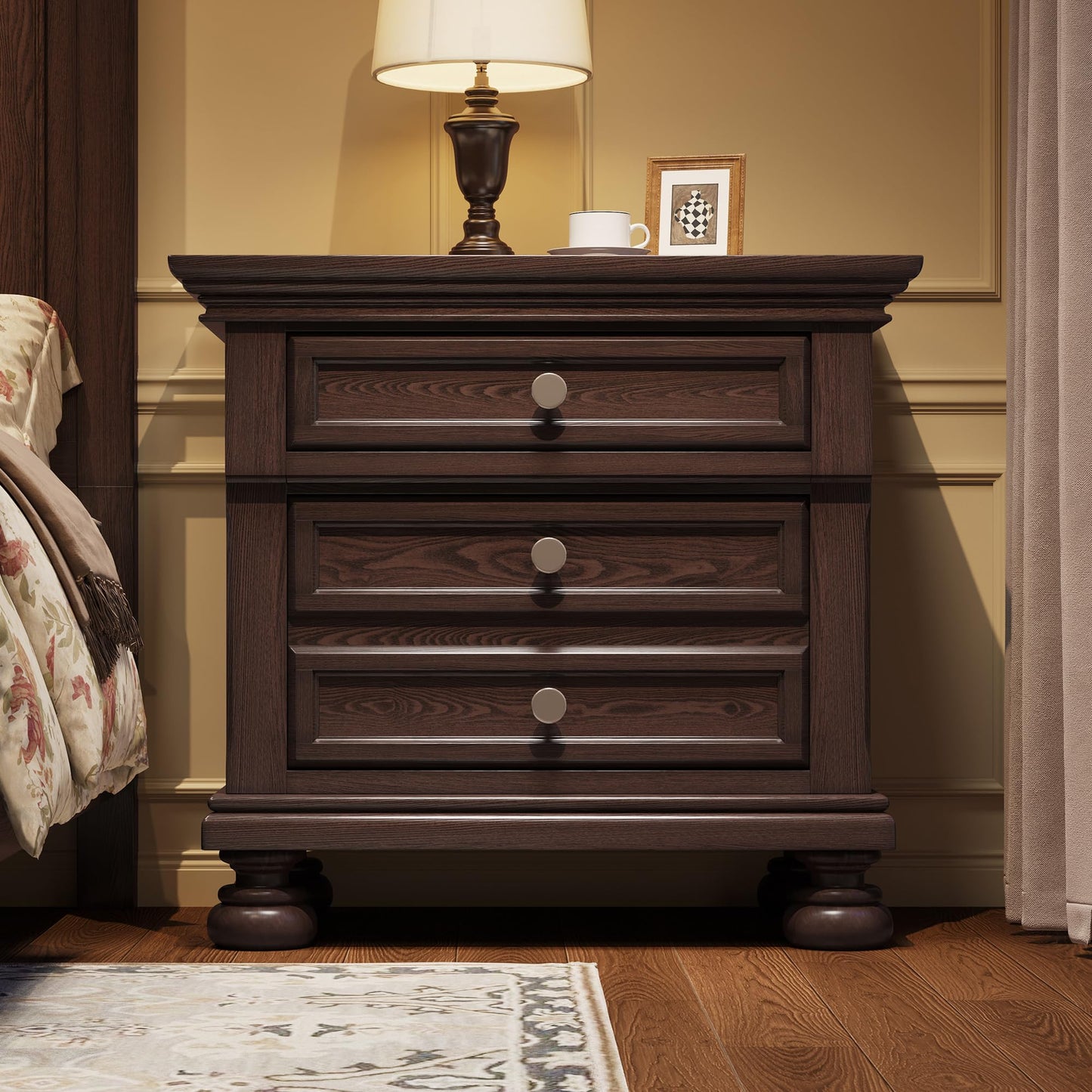 Bobbin Solid Wood Nightstand Amerlife Brown