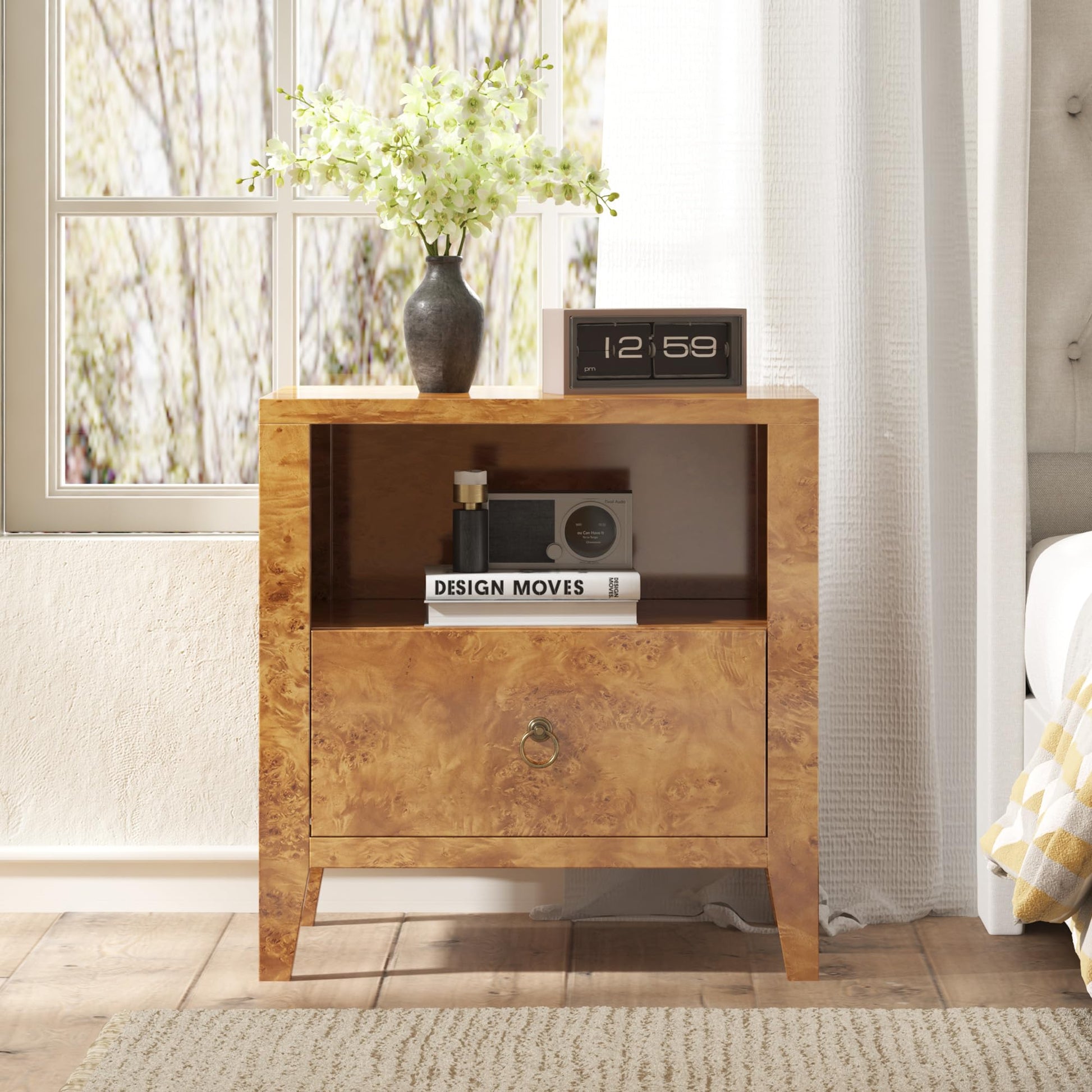 Burl Mid Century Wood Nightstands Amerlife