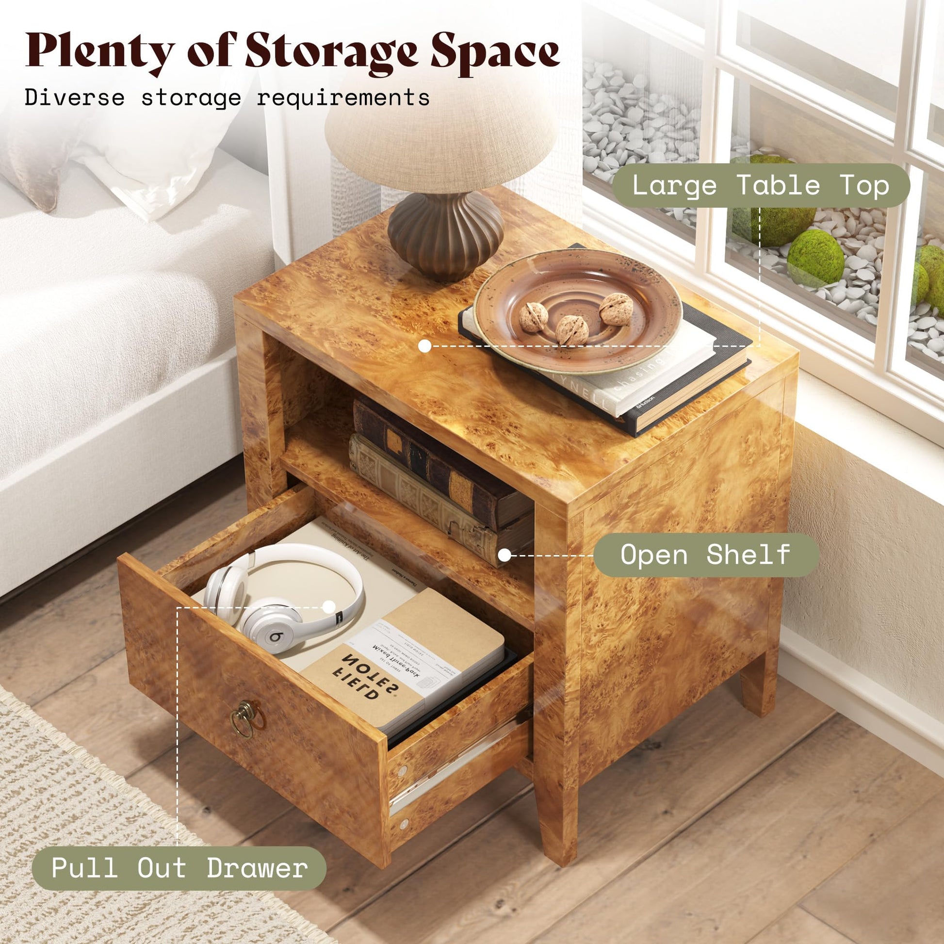 Burl Mid Century Wood Nightstands Amerlife