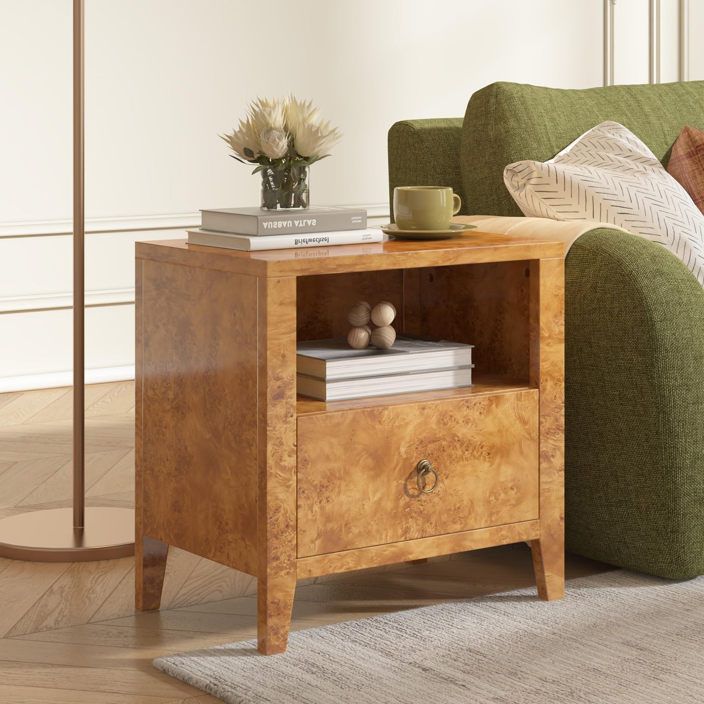Burl Mid Century Wood Nightstands Amerlife