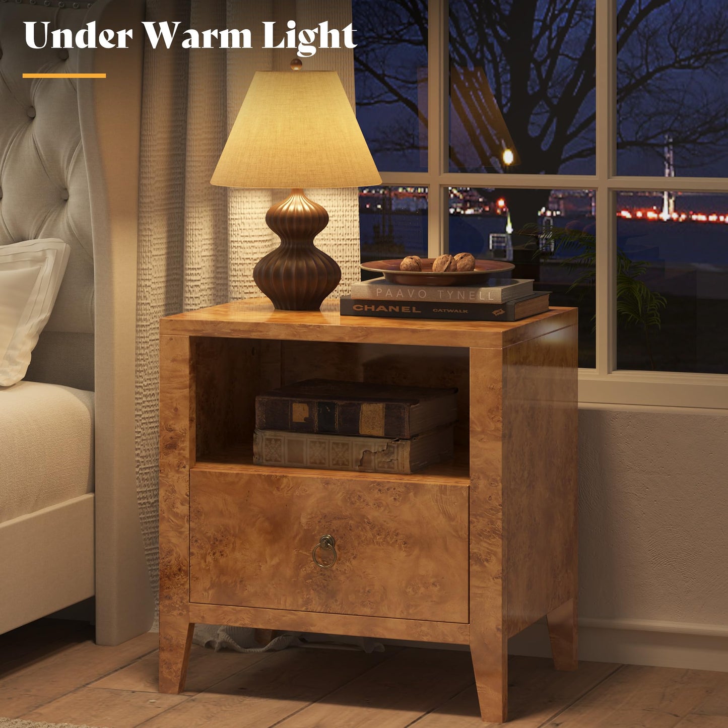 Burl Mid Century Wood Nightstands Amerlife