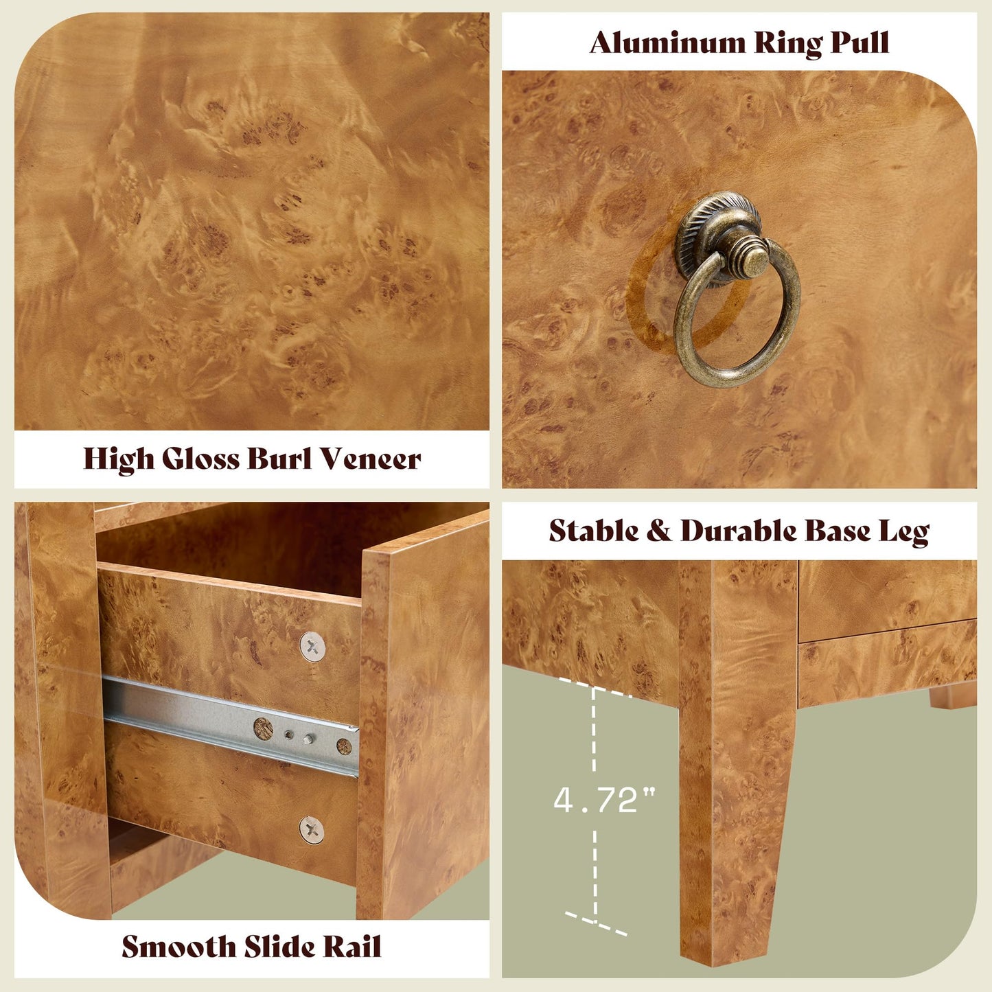 Burl Mid Century Wood Nightstands Amerlife