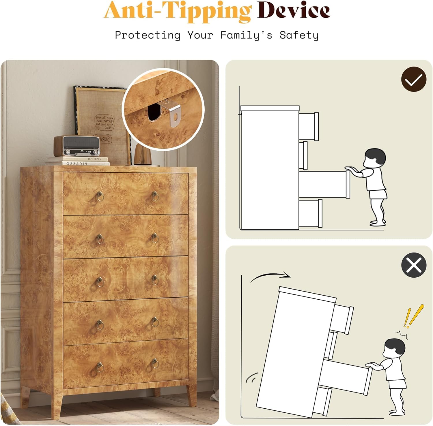 Burl Mid-Century Bedroom Set Amerlife Yellow