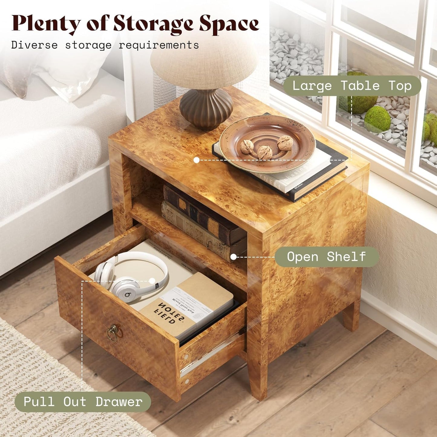 Burl Mid-Century Bedroom Set Amerlife Yellow