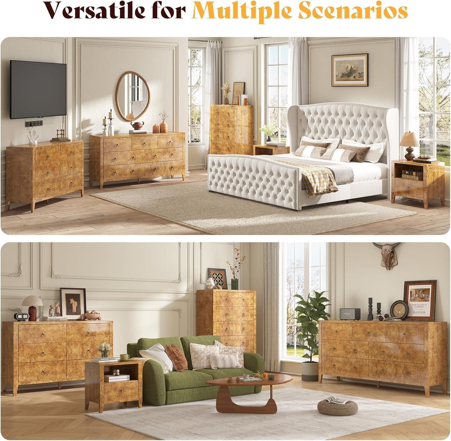 Burl High Gloss Bedroom Set Amerlife Yellow