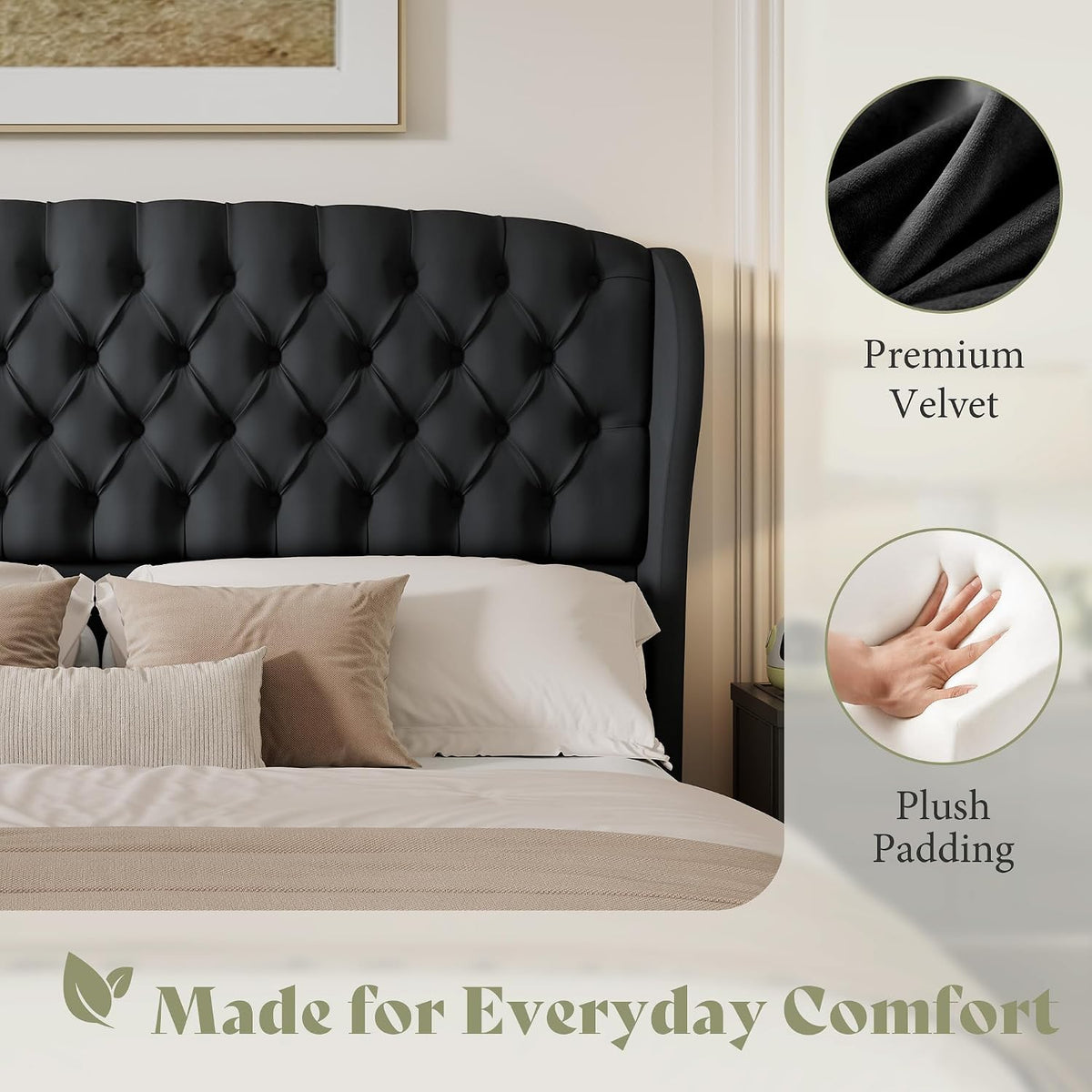 Scallop Wingback Headboard Only Amerlife Black