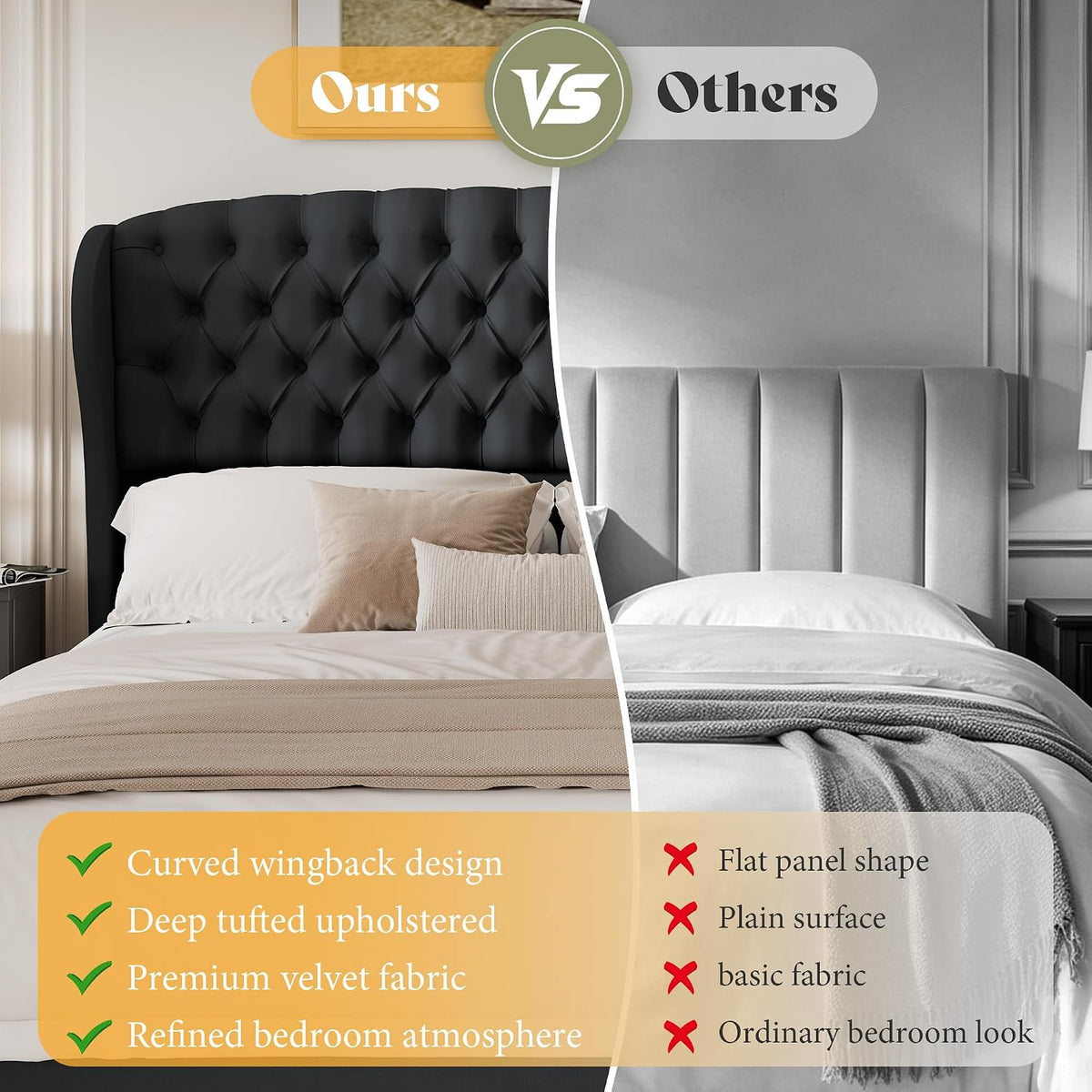 Scallop Wingback Headboard Only Amerlife Black