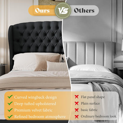 Scallop Wingback Headboard Only Amerlife Black