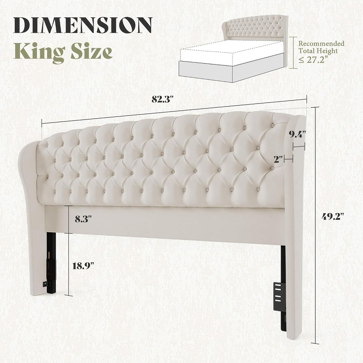 Scallop Wingback Headboard Only Amerlife Cream