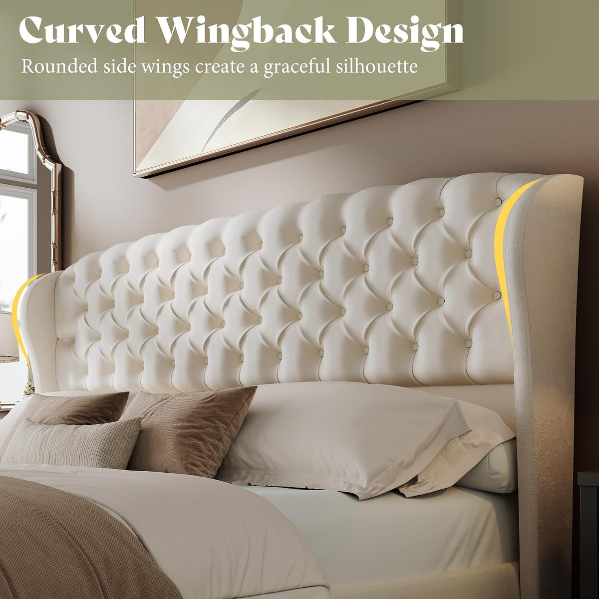 Scallop Wingback Headboard Only Amerlife Cream