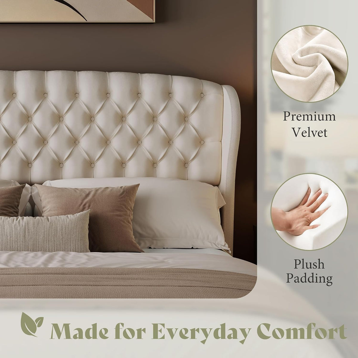 Scallop Wingback Headboard Only Amerlife Cream