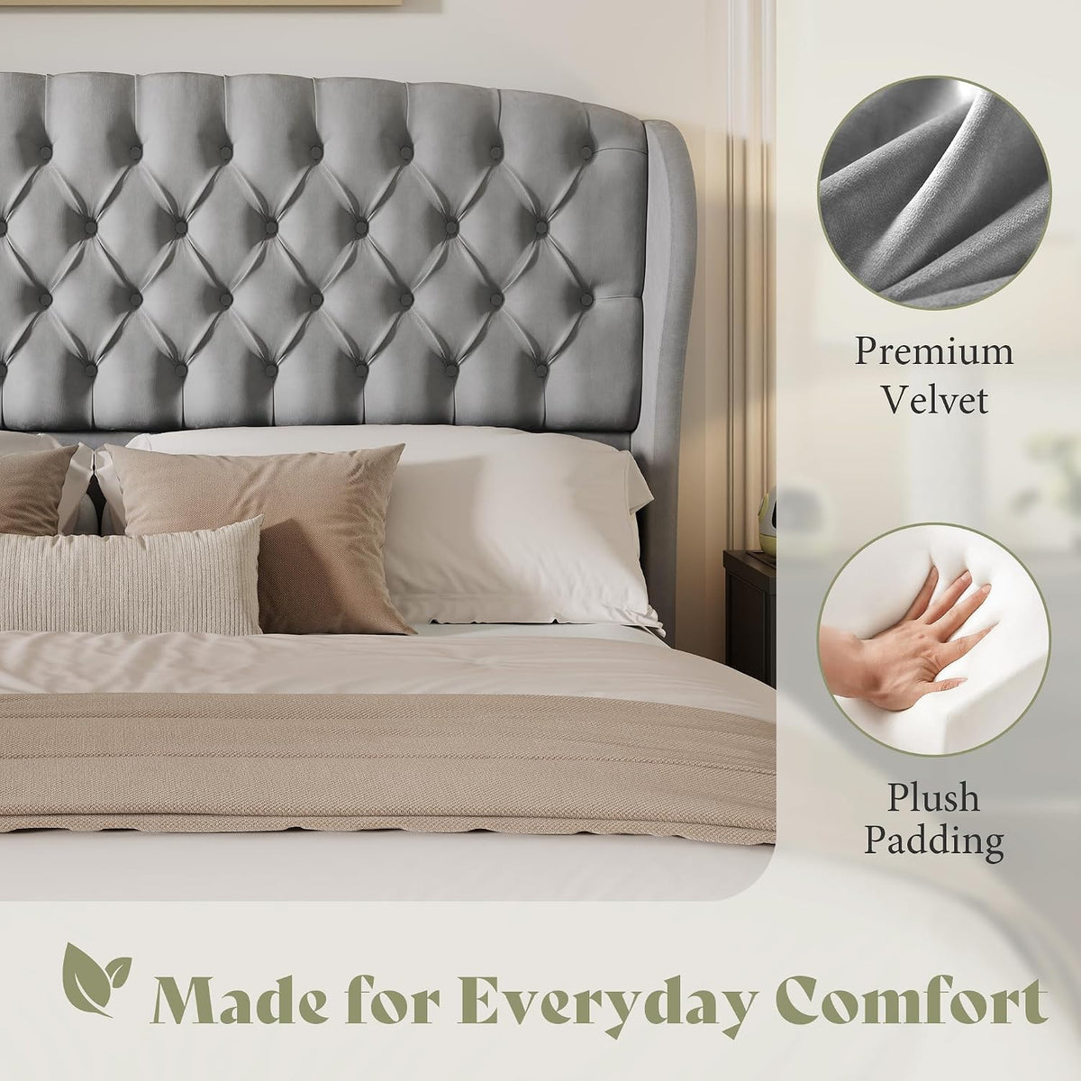 Scallop Wingback Headboard Only Amerlife Grey