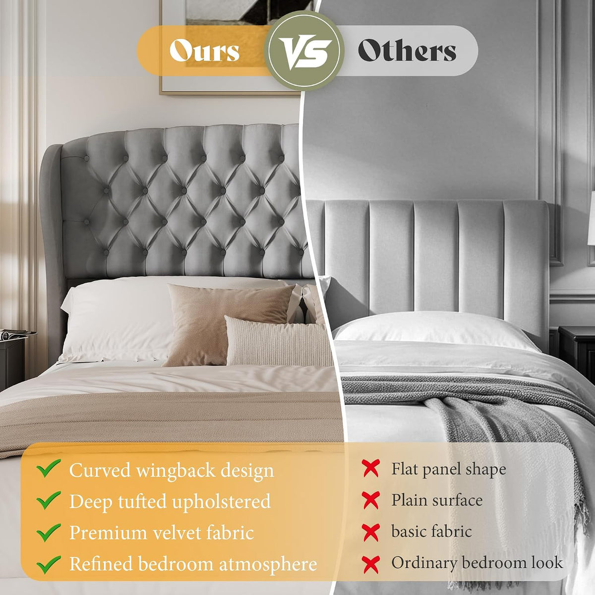 Scallop Wingback Headboard Only Amerlife Grey