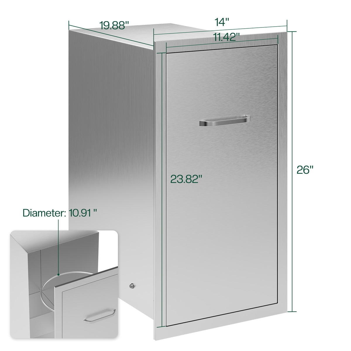 Outdoor Kitchen Access Drawers Amerlife 20" D×26" H×14" W - Trash Drawer