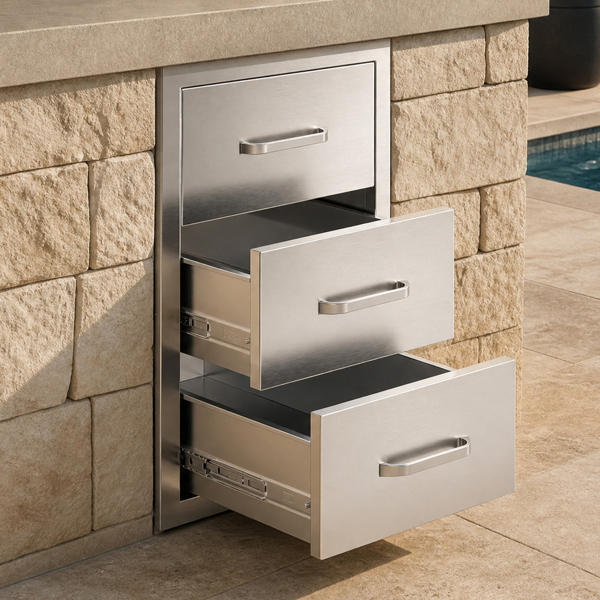 Outdoor Kitchen Access Drawers Amerlife 22" D×20" H×14" W - 3-Tier Drawer