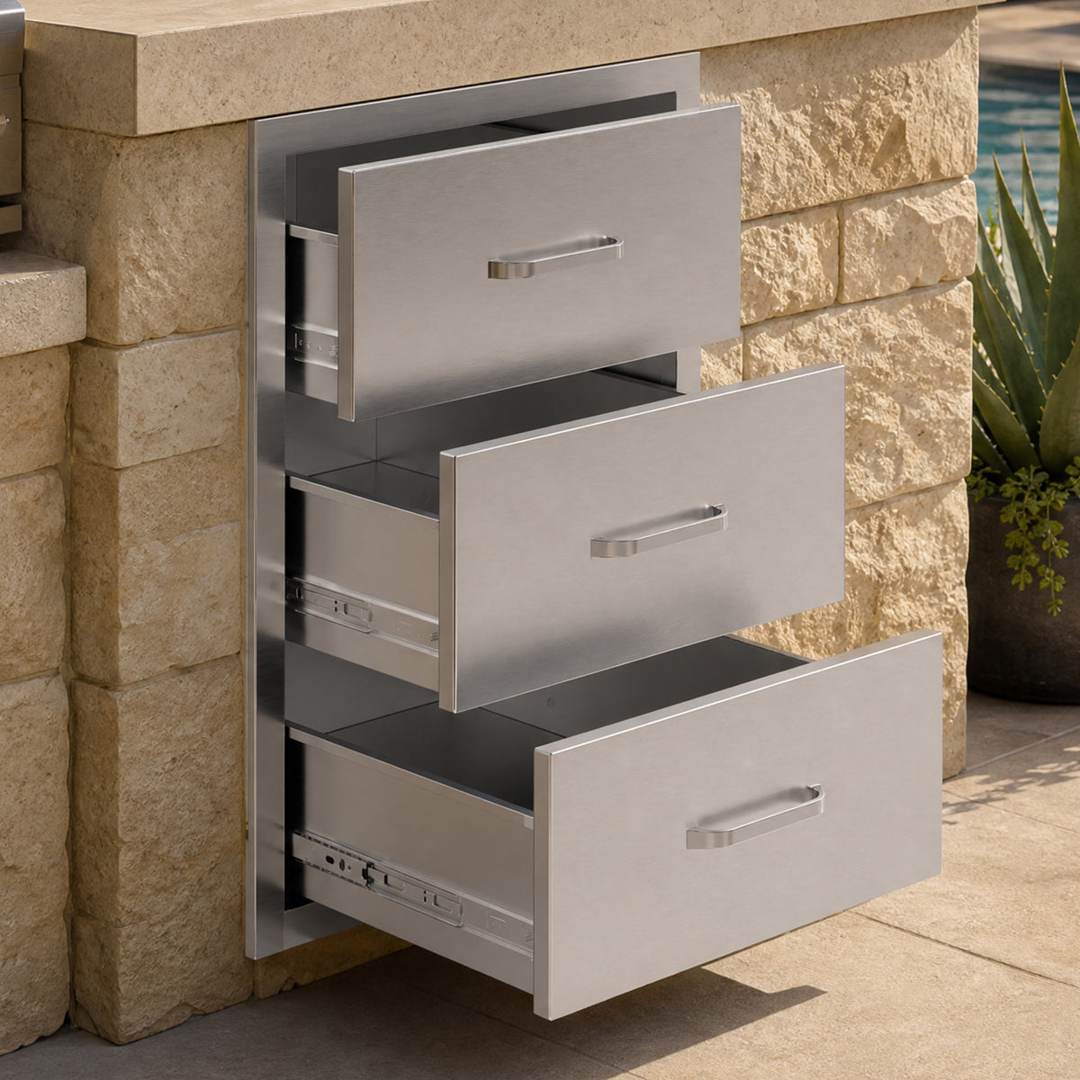 Outdoor Kitchen Access Drawers Amerlife 23" D×23" H×18" W - 3-Tier Drawer