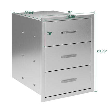 Outdoor Kitchen Access Drawers Amerlife 23" D×23" H×18" W - 3-Tier Drawer