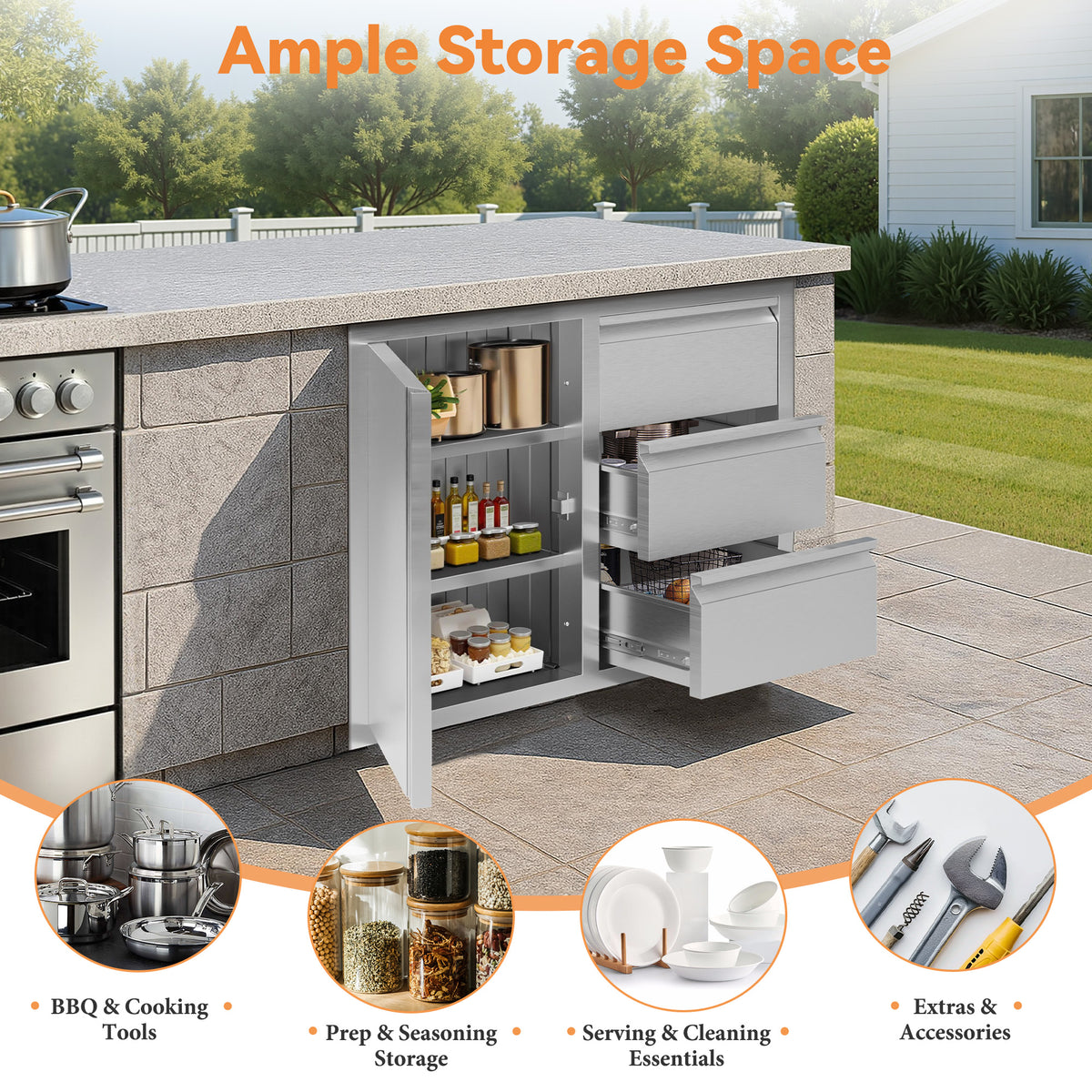 Outdoor Kitchen Access Drawers Amerlife 28 In-3-Tier Cabinet & 3-Drawer Combo