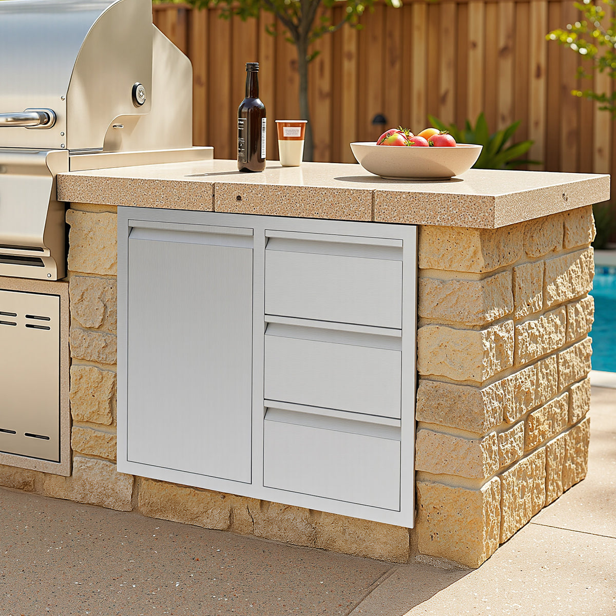 Outdoor Kitchen Access Drawers Amerlife 28 In-3-Tier Cabinet & 3-Drawer Combo