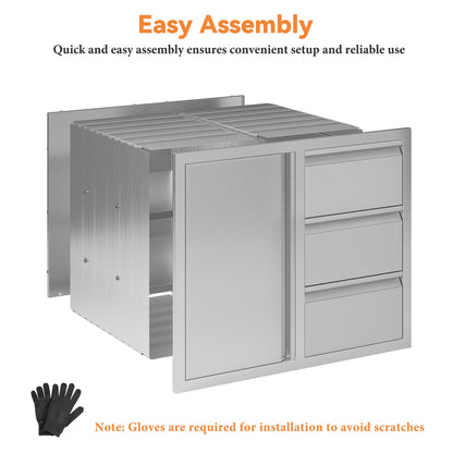 Outdoor Kitchen Access Drawers Amerlife 28 In-3-Tier Cabinet & 3-Drawer Combo
