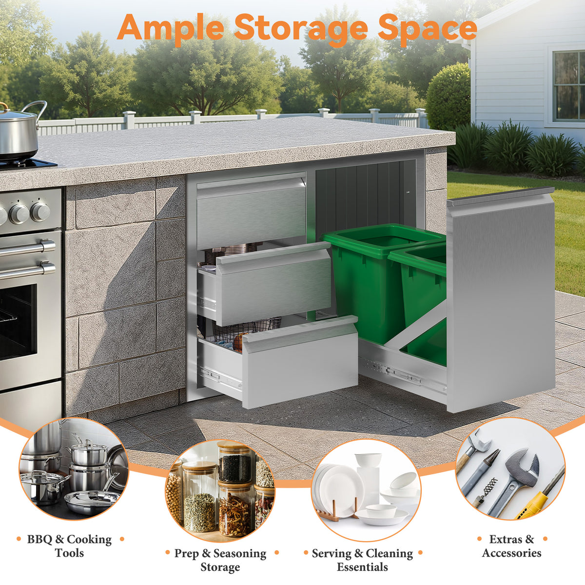 Outdoor Kitchen Access Drawers Amerlife 28 In-3-Drawer Cabinet & Trash Drawer