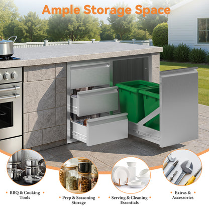 Outdoor Kitchen Access Drawers Amerlife 28 In-3-Drawer Cabinet & Trash Drawer