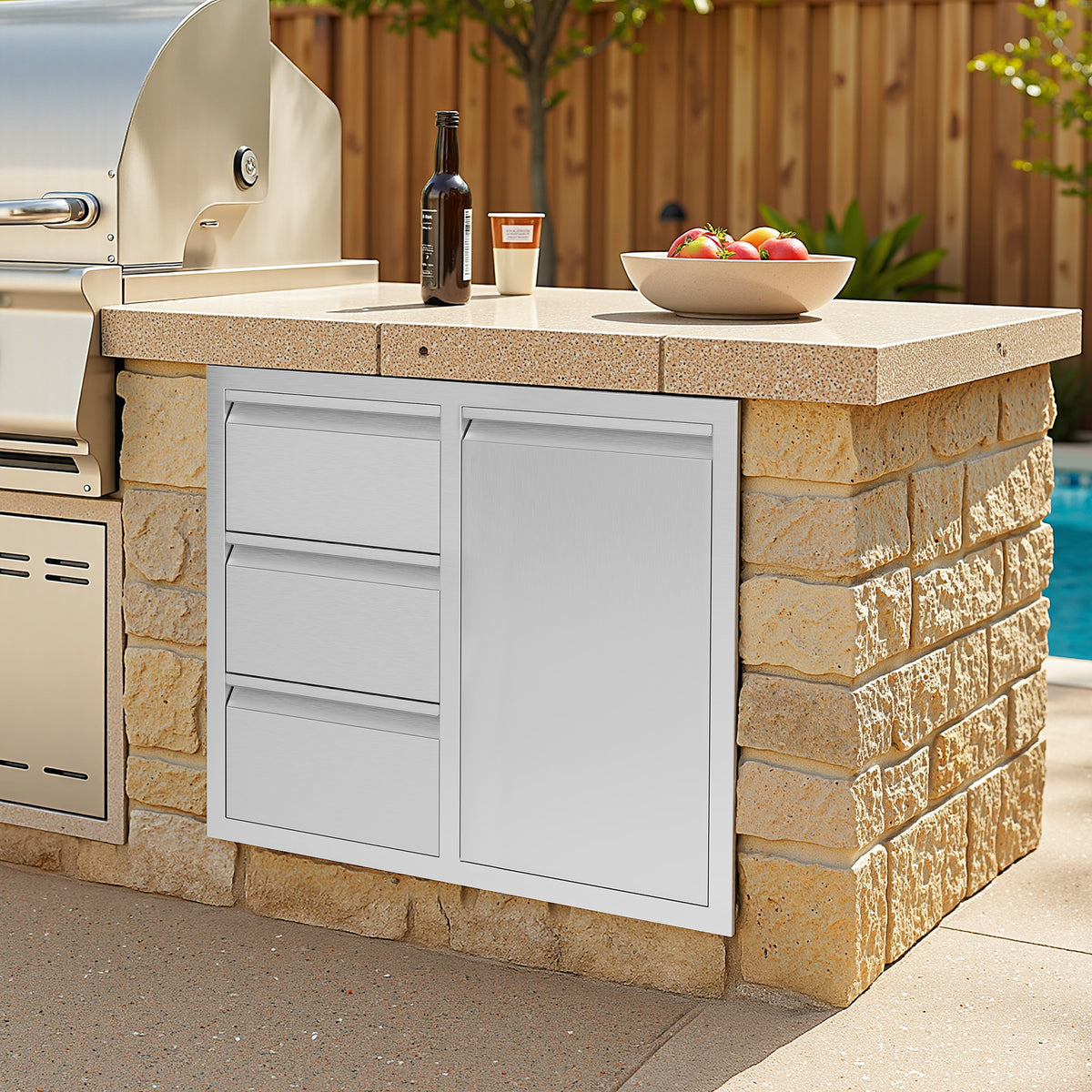 Outdoor Kitchen Access Drawers Amerlife 28 In-3-Drawer Cabinet & Trash Drawer