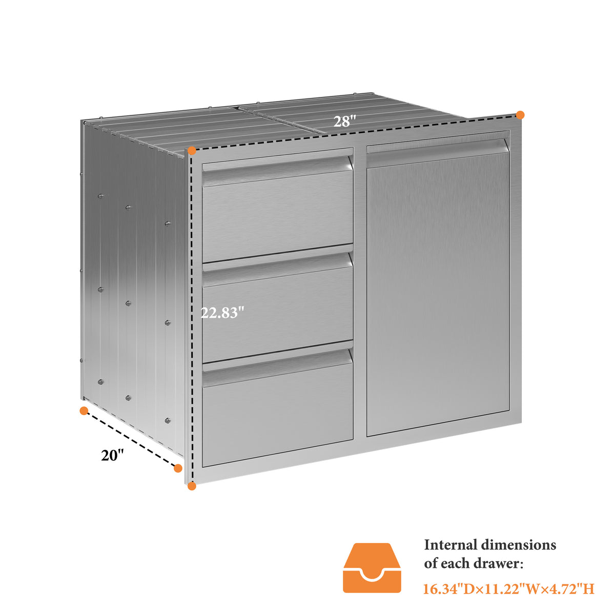 Outdoor Kitchen Access Drawers Amerlife 28 In-3-Drawer Cabinet & Trash Drawer