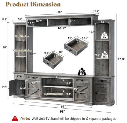 Arrow Farmhouse Wall Unit with Bookshelves Amerlife Grey