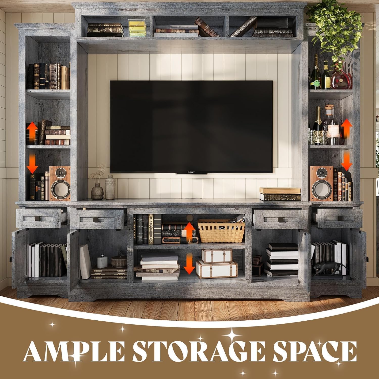 Arrow Farmhouse Wall Unit with Bookshelves Amerlife Grey