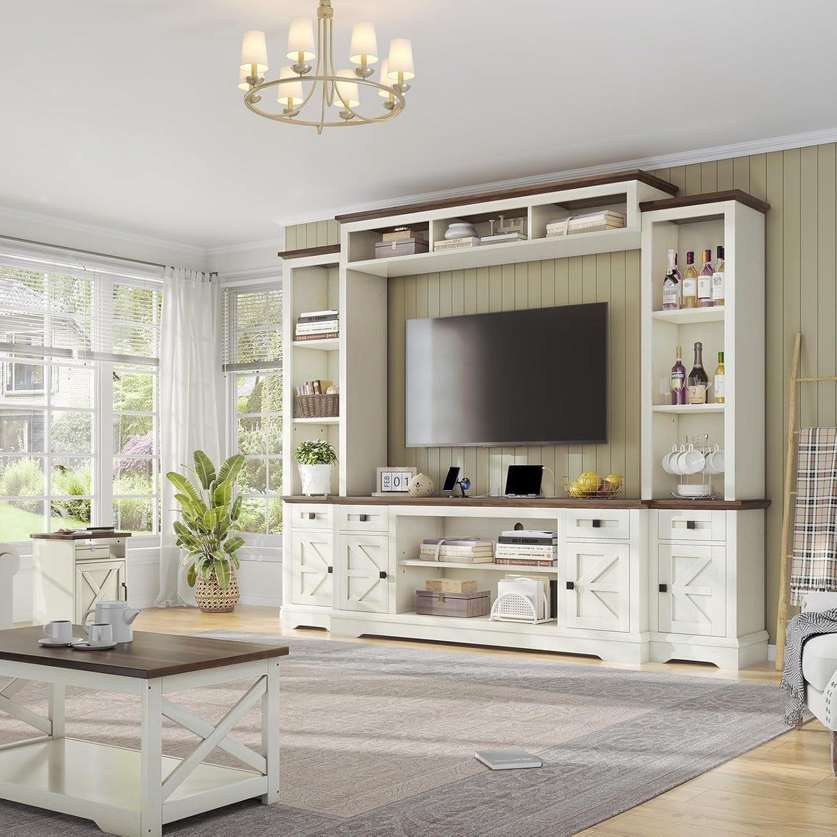 Arrow Farmhouse Wall Unit with Bookshelves Amerlife White