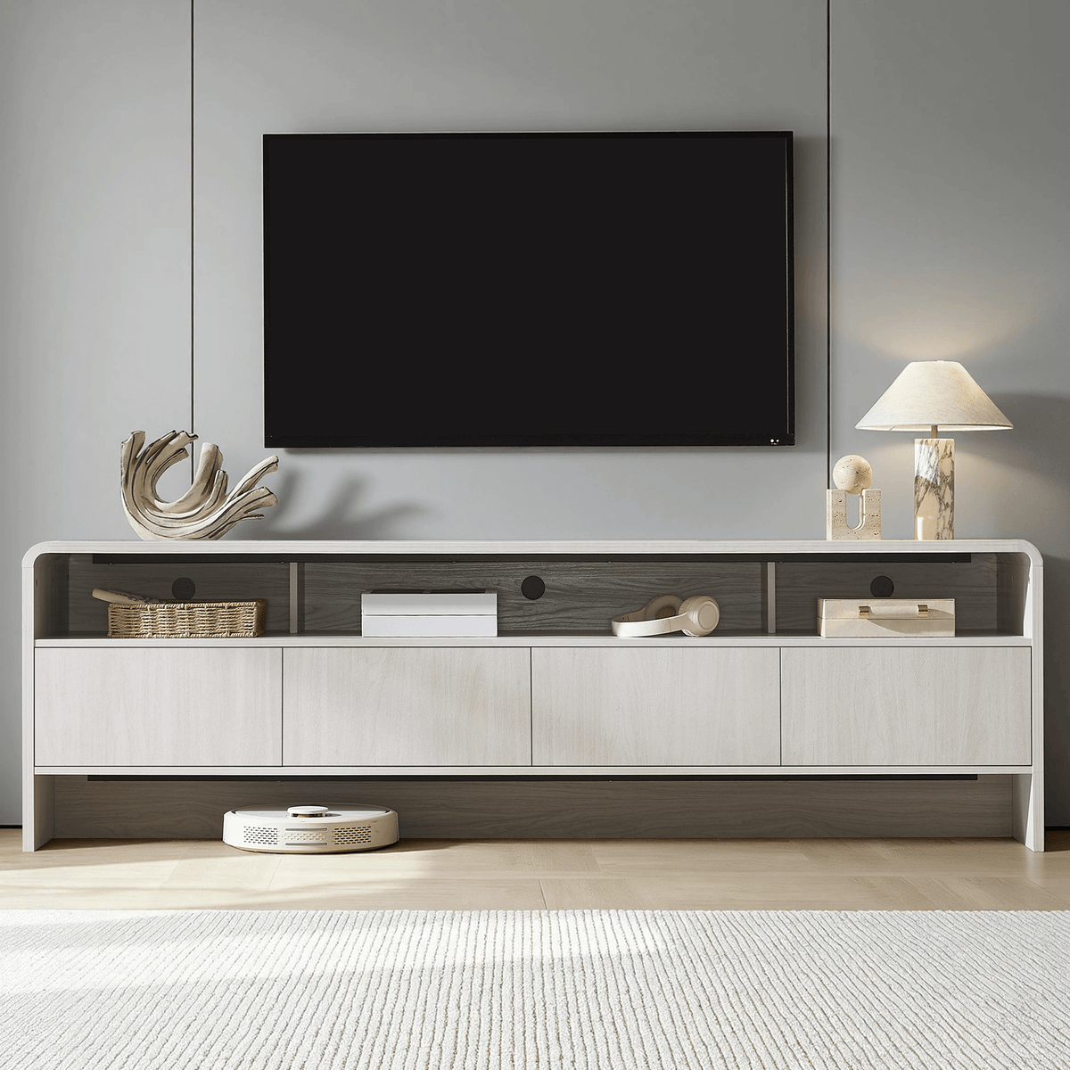 Flat Wood Curved TV Stand-WHITE